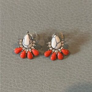 Elegant Red-Orange and White Earrings